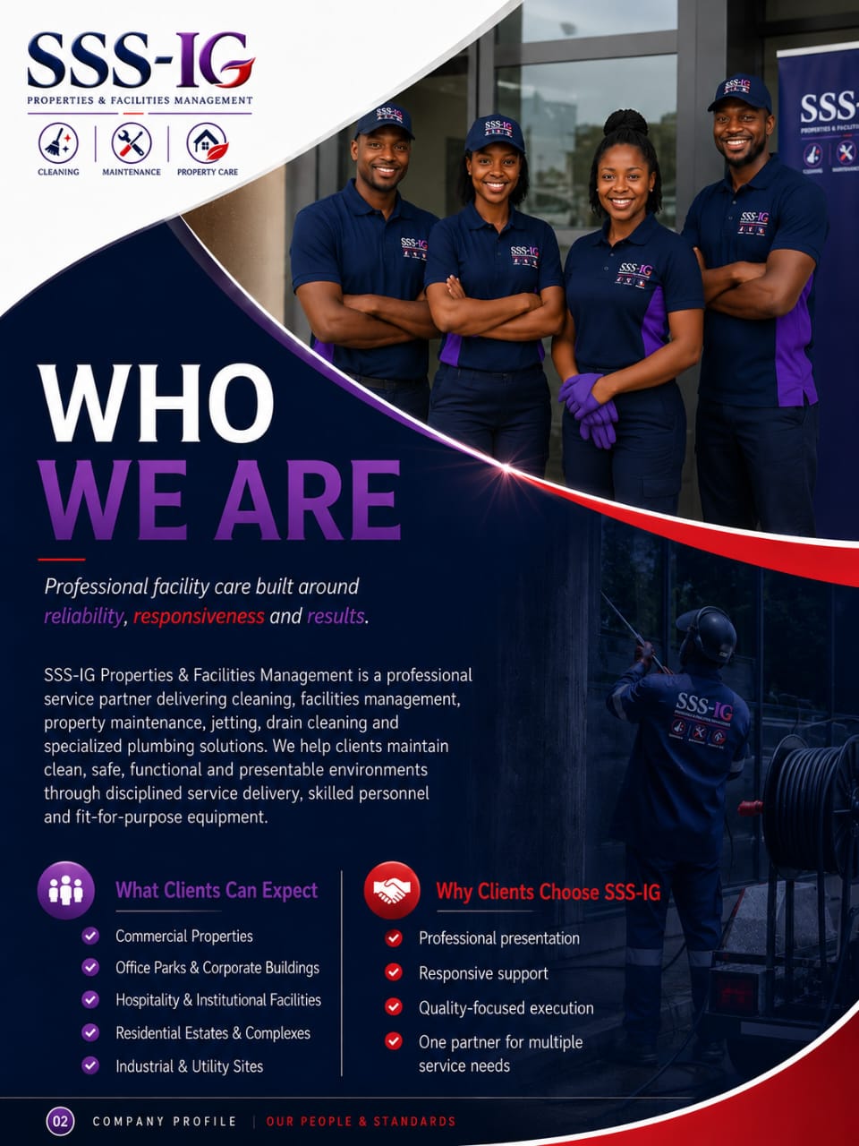 Our professional staff in PPE and reflective workwear